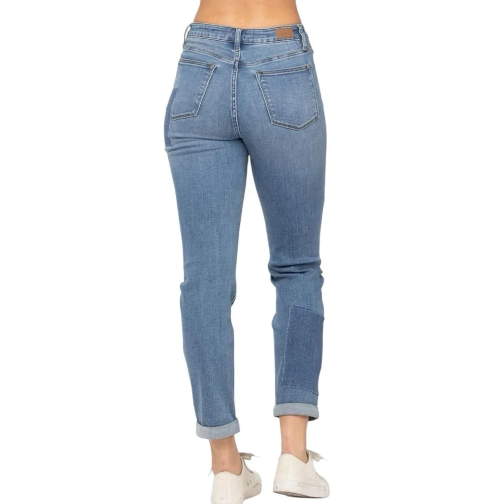 JUDY BLUE HIGH WAIST STRETCH PATCHWORK BOYFRIEND SKINNY JEANS STYLE #JB88499